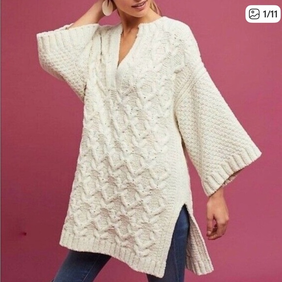 Moth Sweaters - ANTHROPOLOGIE MOTH Oversized Chunky Knit V-Neck Sweater/Tunic/Top Size XS/S